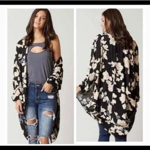 Billabong 'In Your Arms' Black Floral Open Kimono/Cardigan